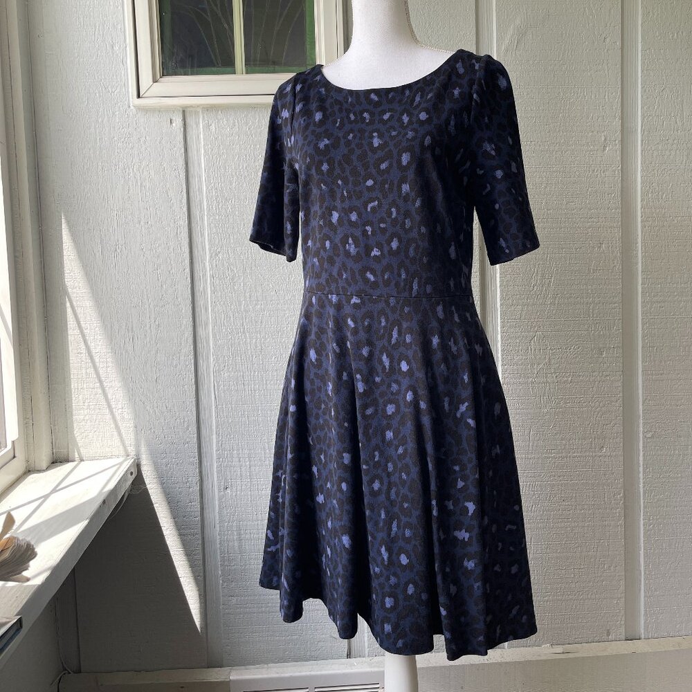 Kate Spade Blue Leopard Ponte Dress, Size L